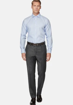 Chemises Habillées-Boggi Milano Chemise En Coton Dobby Regular Fit Bleu clair