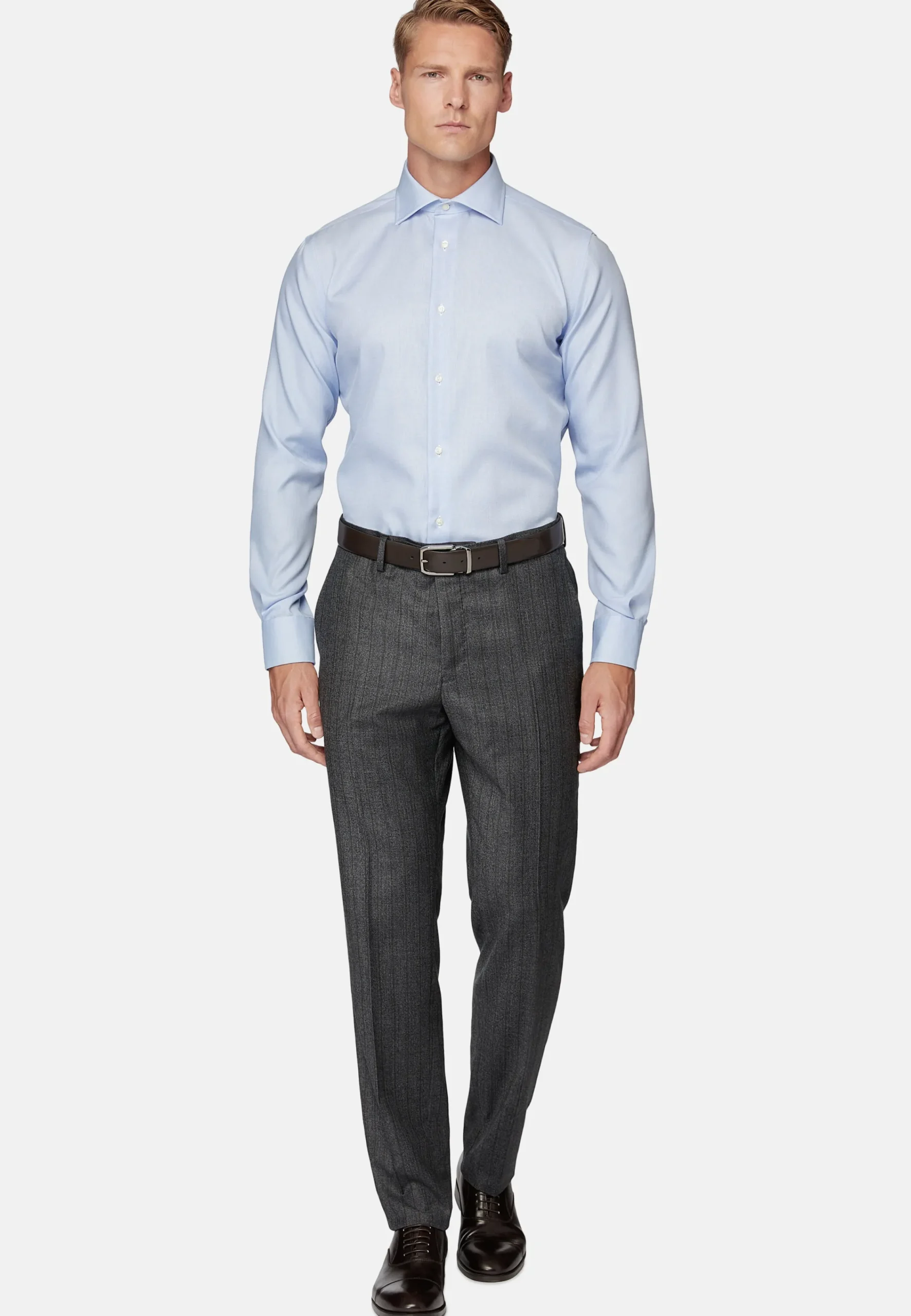 Chemises Habillées-Boggi Milano Chemise En Coton Dobby Regular Fit Bleu clair