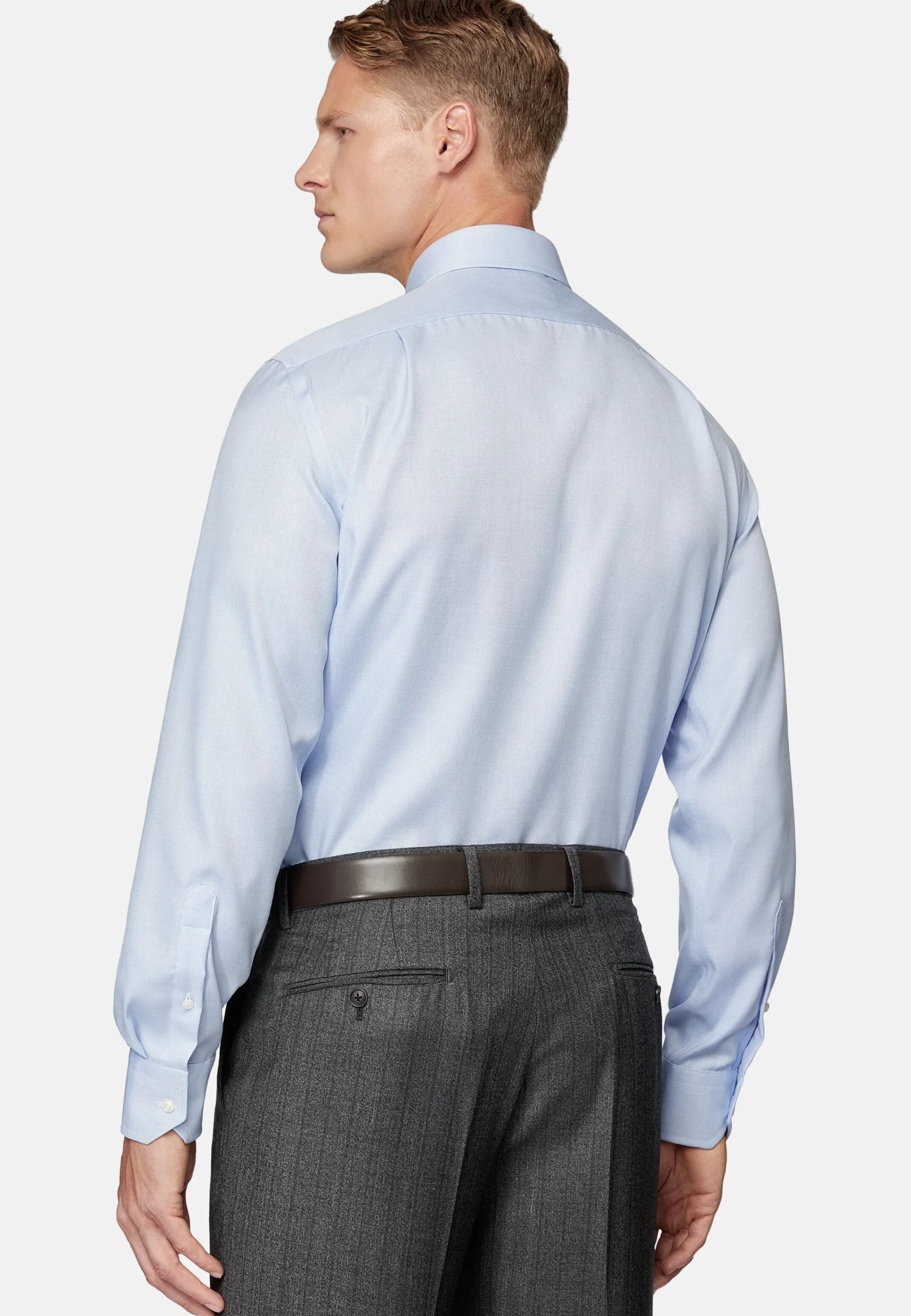 Chemises Habillées-Boggi Milano Chemise En Coton Dobby Regular Fit Bleu clair