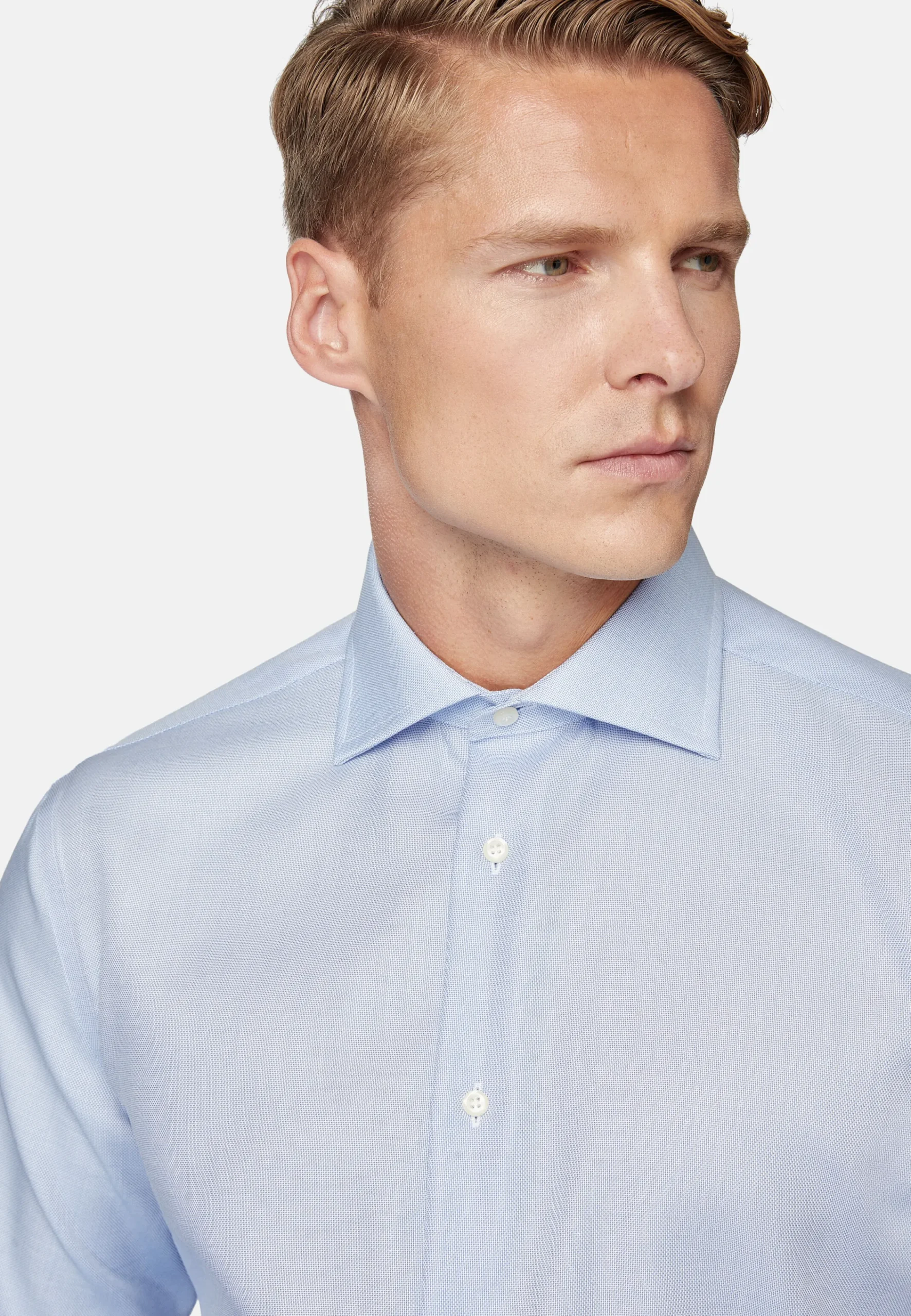 Chemises Habillées-Boggi Milano Chemise En Coton Dobby Regular Fit Bleu clair