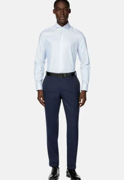 Chemises Habillées-Boggi Milano Chemise En Coton Dobby Slim Fit Bleu clair