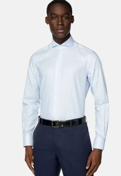 Chemises Habillées-Boggi Milano Chemise En Coton Dobby Slim Fit Bleu clair