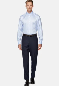Chemises Habillées-Boggi Milano Chemise En Coton Dobby Slim Fit Bleu clair