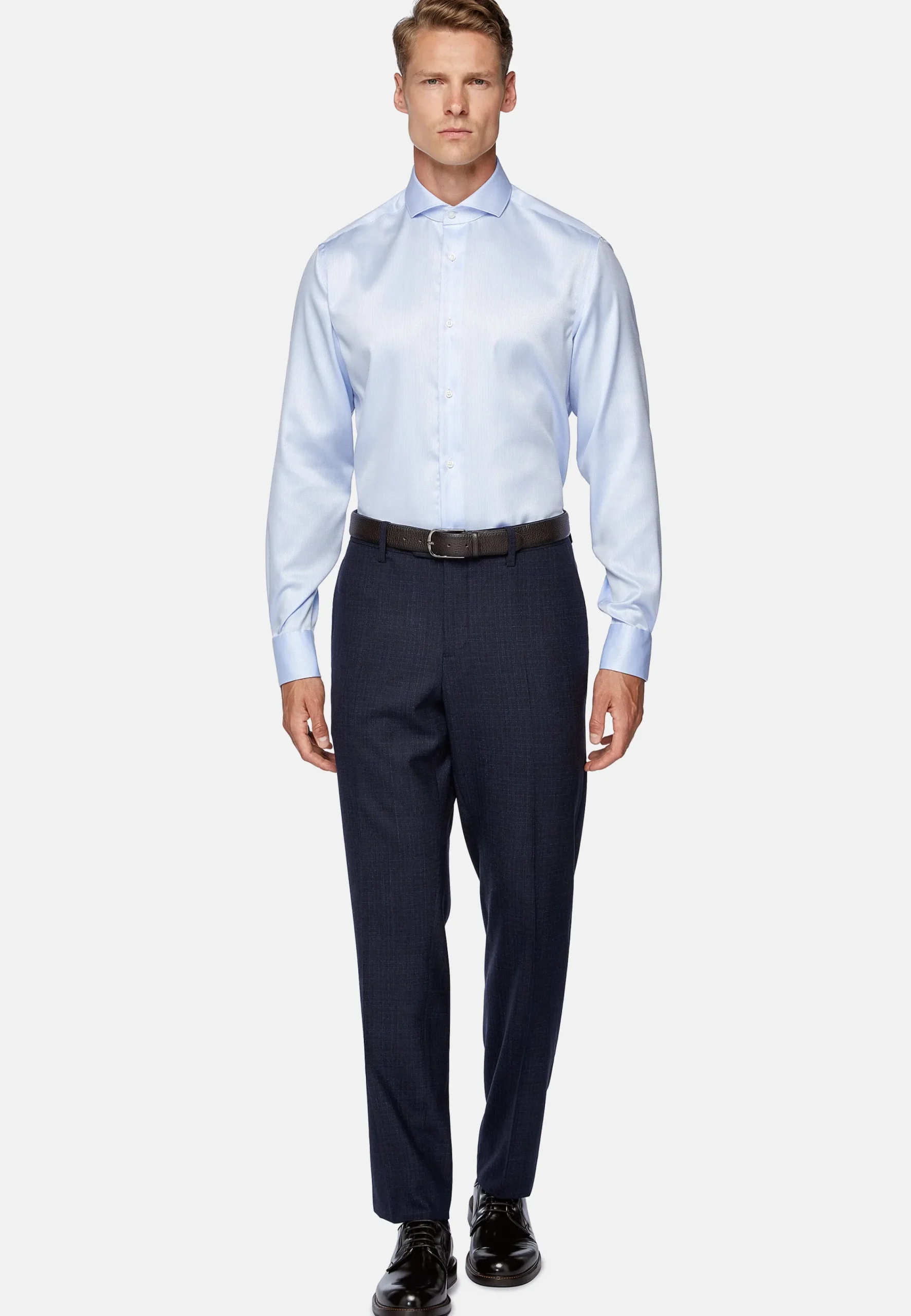 Chemises Habillées-Boggi Milano Chemise En Coton Dobby Slim Fit Bleu clair