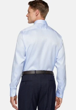 Chemises Habillées-Boggi Milano Chemise En Coton Dobby Slim Fit Bleu clair