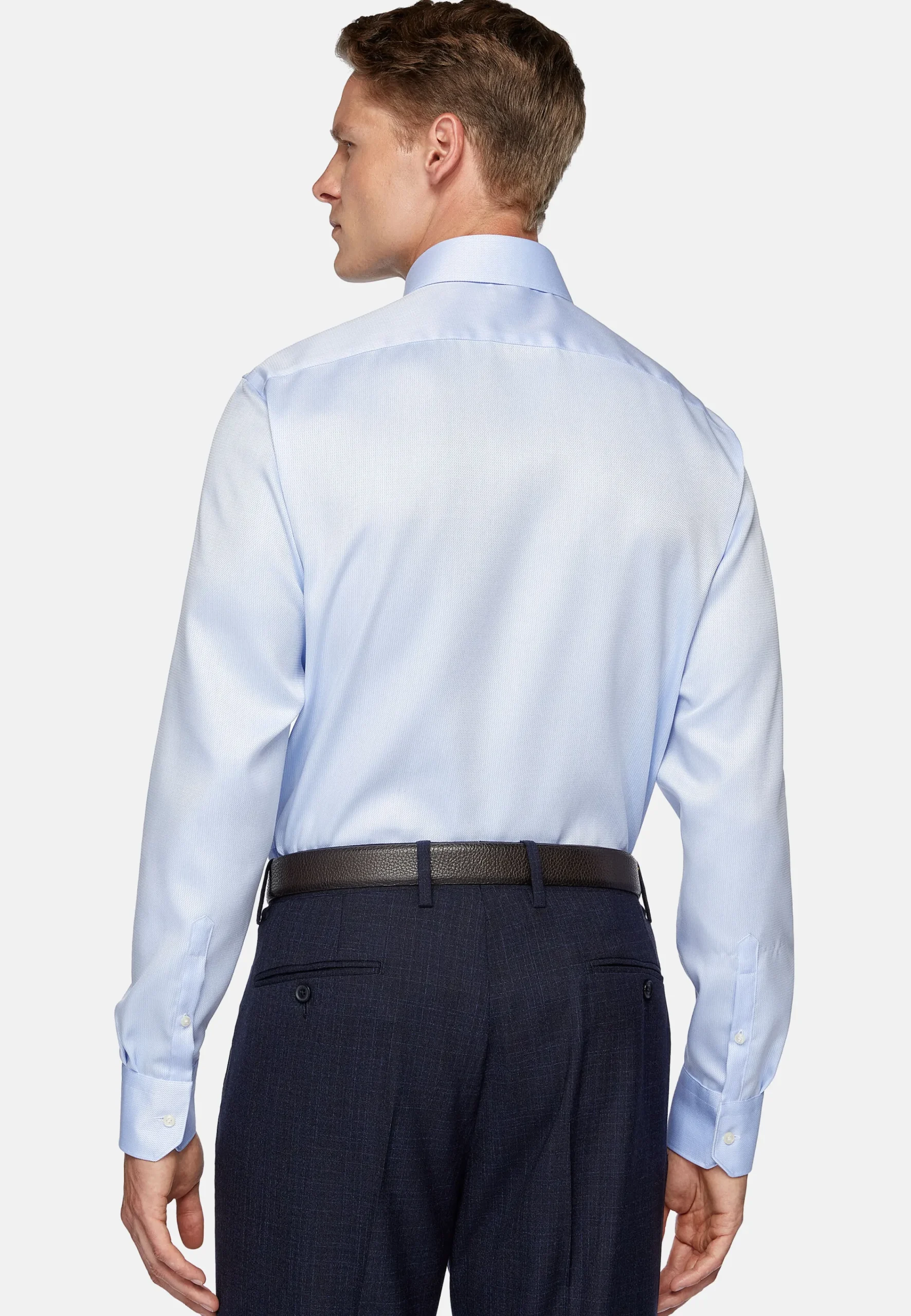 Chemises Habillées-Boggi Milano Chemise En Coton Dobby Slim Fit Bleu clair