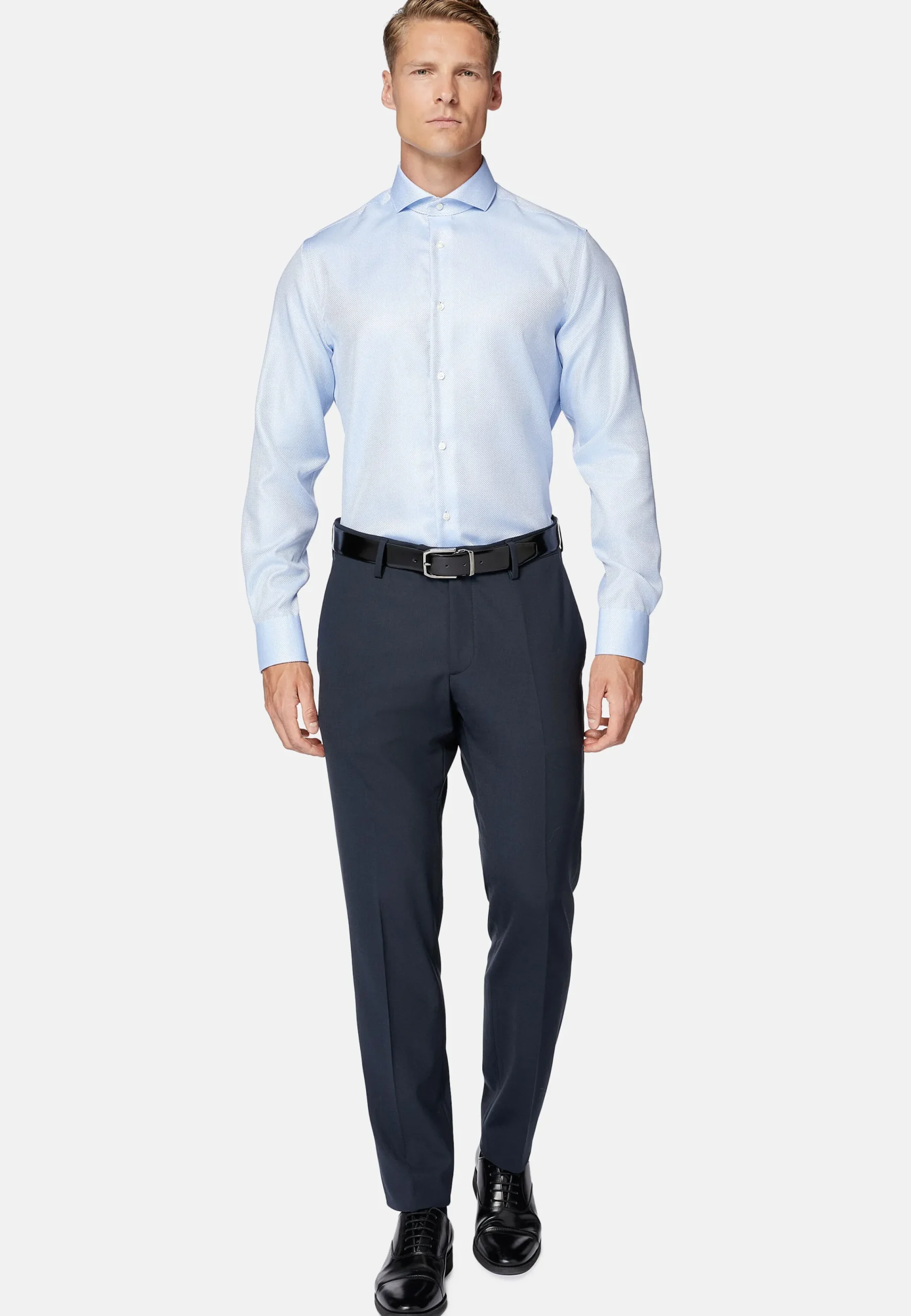 Chemises Habillées-Boggi Milano Chemise En Coton Dobby Slim Fit Bleu clair