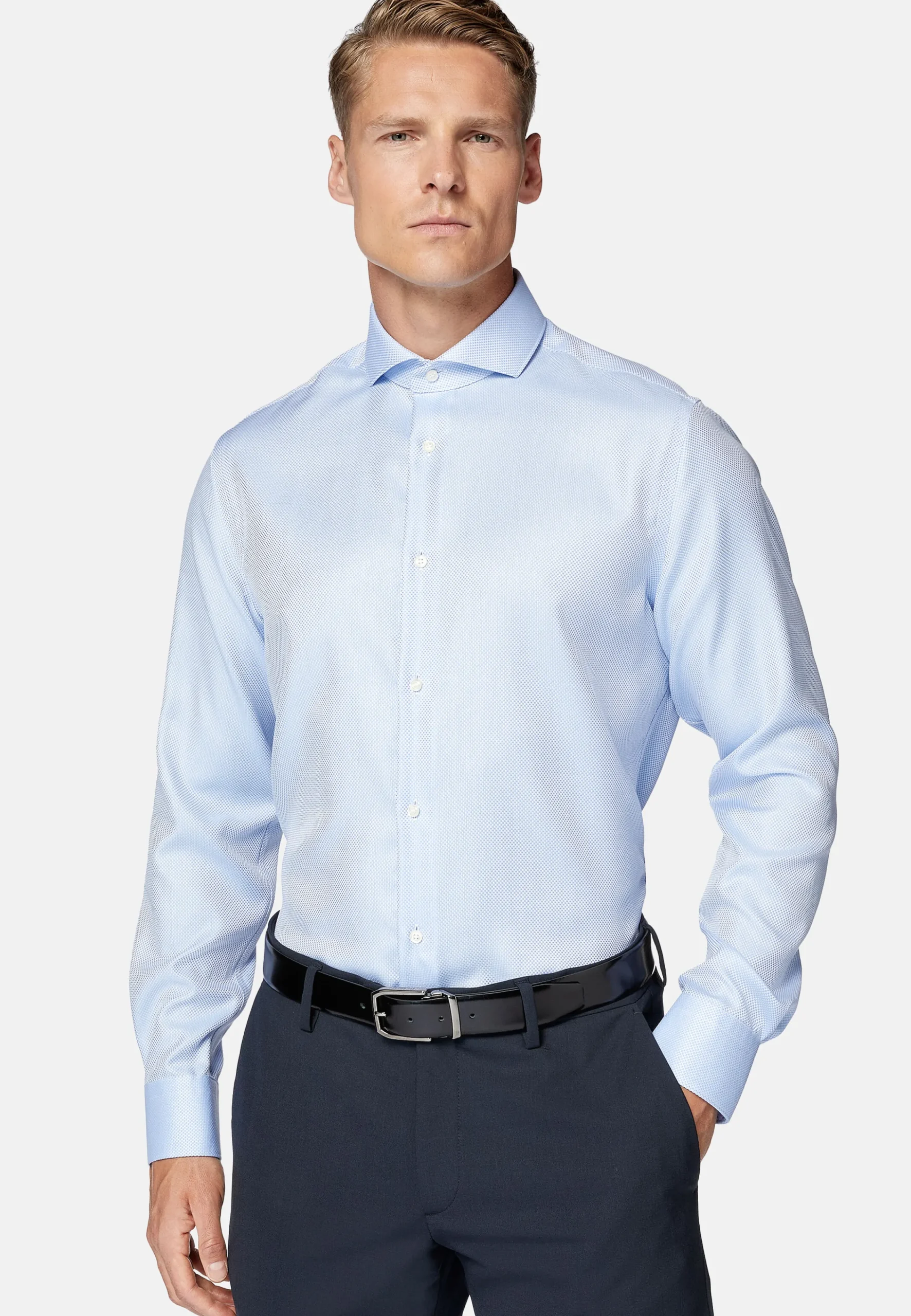Chemises Habillées-Boggi Milano Chemise En Coton Dobby Slim Fit Bleu clair