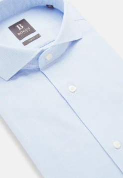 Chemises Habillées-Boggi Milano Chemise En Coton Dobby Slim Fit Bleu clair