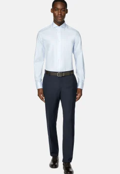 Chemises Habillées-Boggi Milano Chemise En Coton Dobby Slim Fit Bleu clair