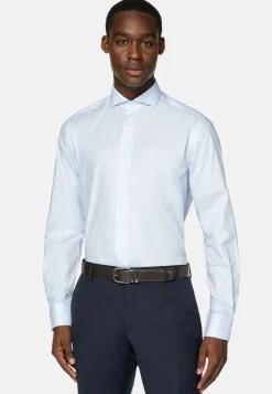 Chemises Habillées-Boggi Milano Chemise En Coton Dobby Slim Fit Bleu clair