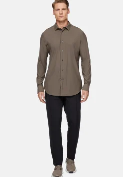 Chemises Décontractée-Boggi Milano Chemise En Nylon Extensible Slim Fit Taupe