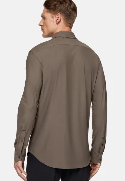 Chemises Décontractée-Boggi Milano Chemise En Nylon Extensible Slim Fit Taupe