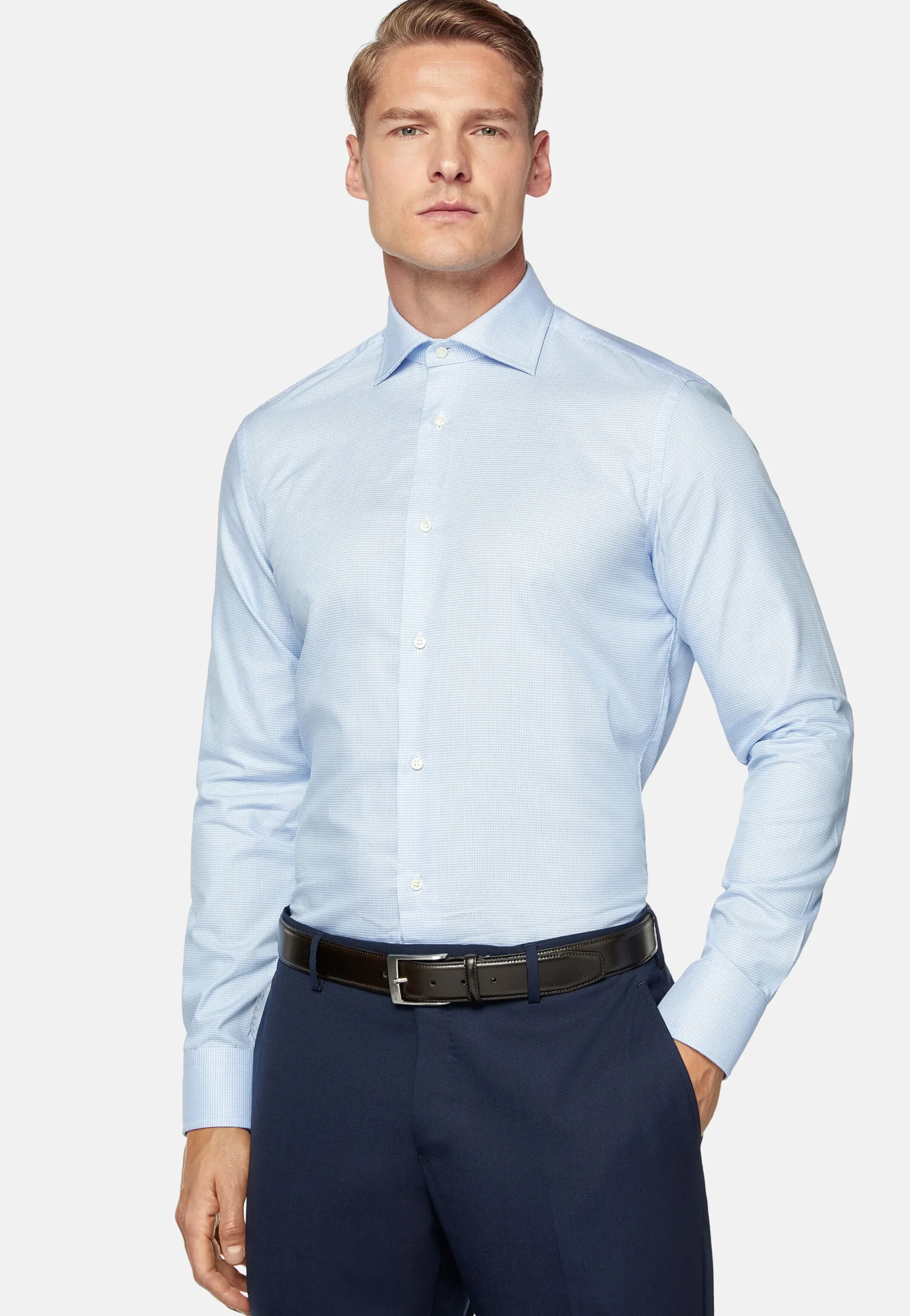 Chemises Habillées-Boggi Milano Chemise En Sergé De Coton Slim Fit Bleu clair
