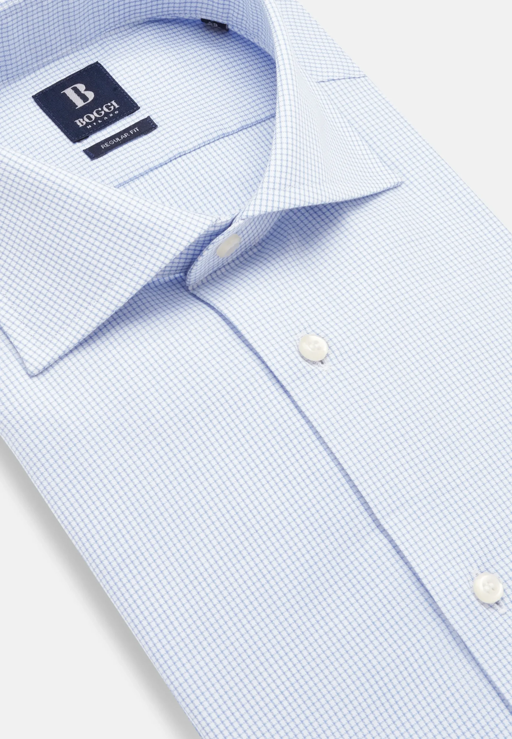 Chemises Habillées-Boggi Milano Chemise En Sergé De Coton Regular Fit Bleu clair