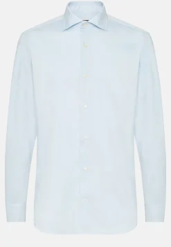 Chemises Habillées-Boggi Milano Chemise En Sergé De Coton Slim Fit Bleu clair
