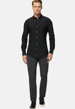 Chemises Décontractée-Boggi Milano Chemise Noire En Nylon Stretch Slim Fit