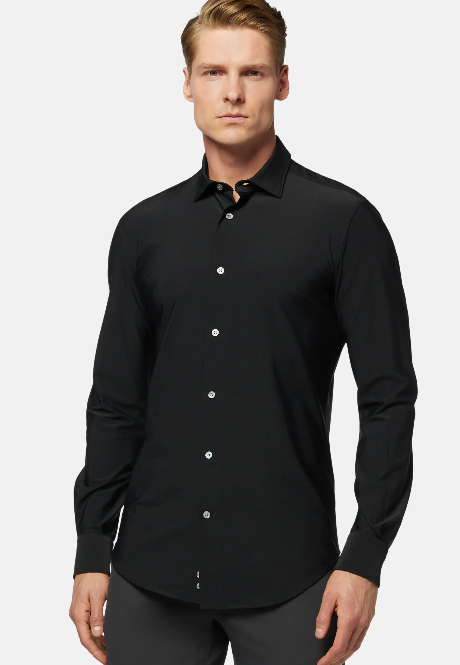 Chemises Décontractée-Boggi Milano Chemise Noire En Nylon Stretch Slim Fit