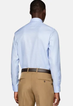 Chemises Habillées-Boggi Milano Chemise Pied-De-Poule En Coton Dobby Slim Fit Bleu clair