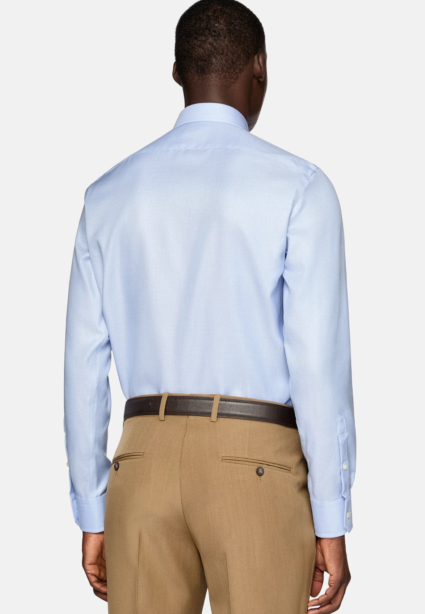 Chemises Habillées-Boggi Milano Chemise Pied-De-Poule En Coton Dobby Slim Fit Bleu clair