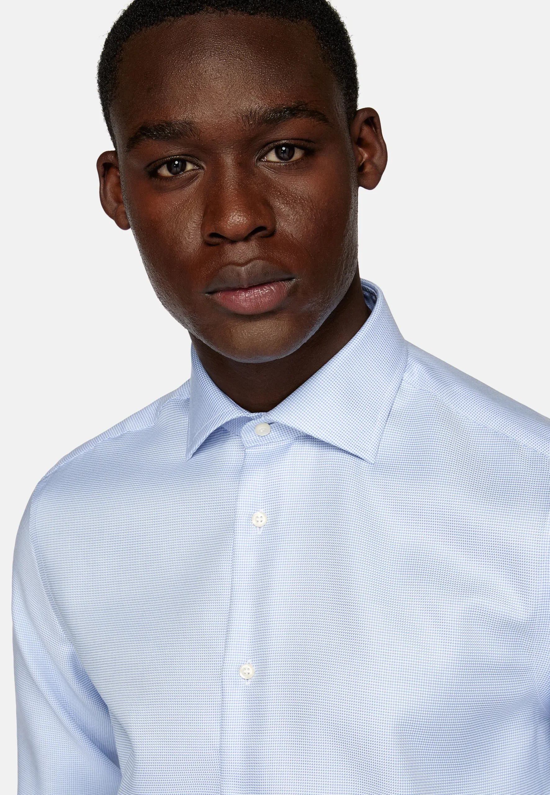 Chemises Habillées-Boggi Milano Chemise Pied-De-Poule En Coton Dobby Slim Fit Bleu clair