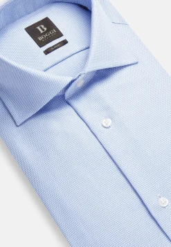 Chemises Habillées-Boggi Milano Chemise Pied-De-Poule En Coton Dobby Slim Fit Bleu clair