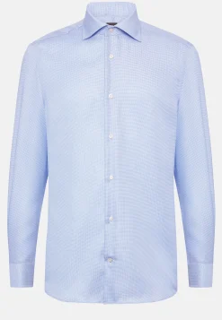 Chemises Habillées-Boggi Milano Chemise Pied-De-Poule En Coton Dobby Slim Fit Bleu clair