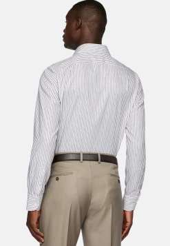 Chemises Habillées-Boggi Milano Chemise Rayée En Coton Dobby Regular Fit Marron