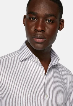 Chemises Habillées-Boggi Milano Chemise Rayée En Coton Dobby Regular Fit Marron