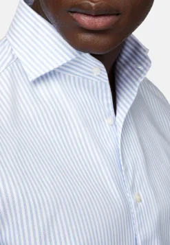 Chemises Habillées-Boggi Milano Chemise Rayée En Coton Dobby Regular Fit Bleu clair