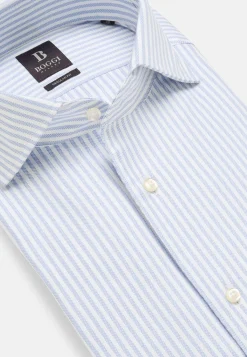 Chemises Habillées-Boggi Milano Chemise Rayée En Coton Dobby Regular Fit Bleu clair