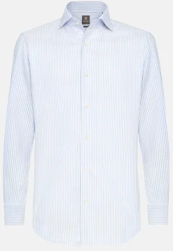 Chemises Habillées-Boggi Milano Chemise Rayée En Coton Dobby Regular Fit Bleu clair