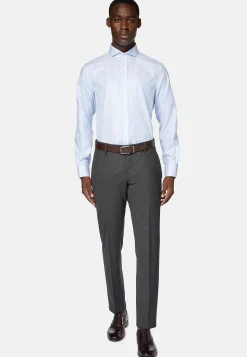 Chemises Habillées-Boggi Milano Chemise Rayée En Coton Dobby Regular Fit Bleu clair