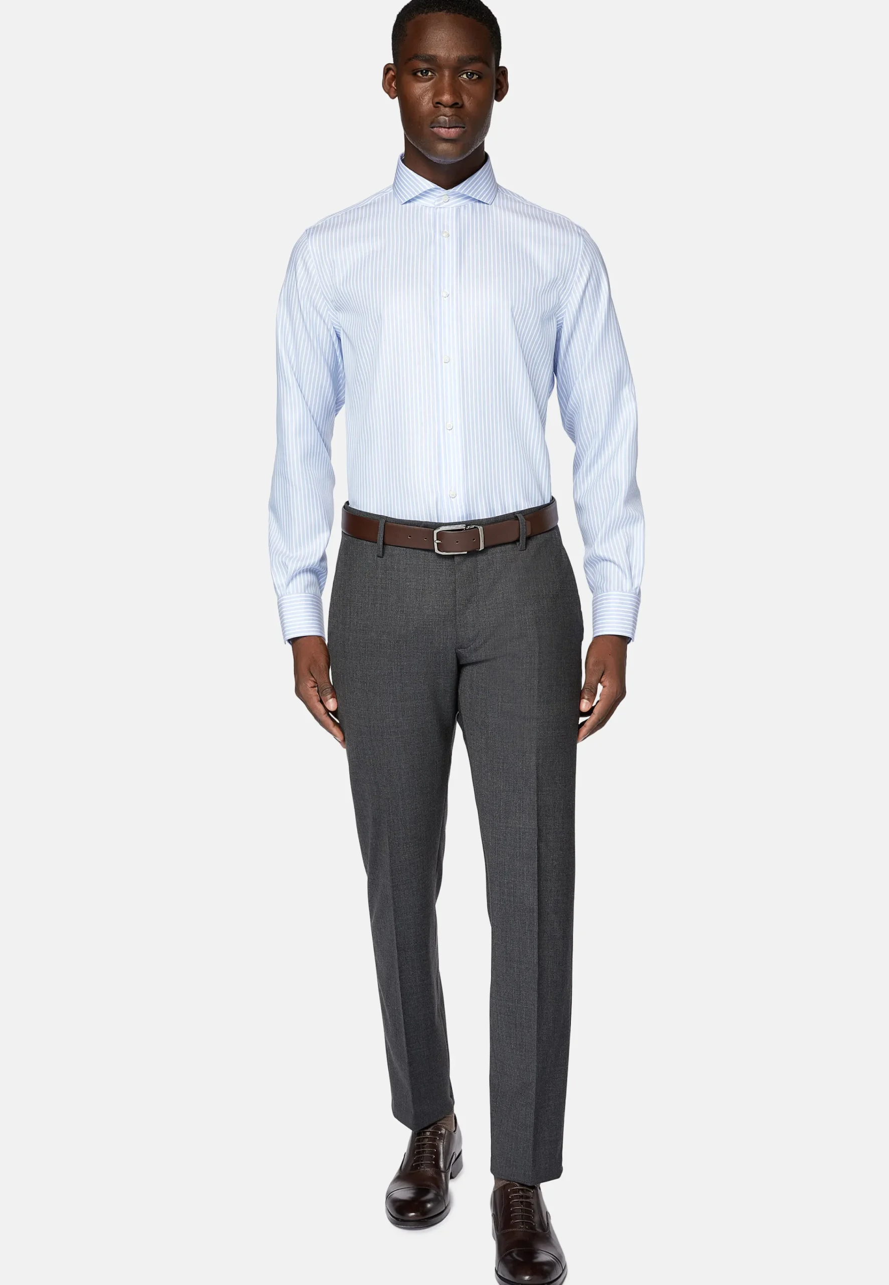 Chemises Habillées-Boggi Milano Chemise Rayée En Coton Dobby Regular Fit Bleu clair