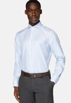 Chemises Habillées-Boggi Milano Chemise Rayée En Coton Dobby Regular Fit Bleu clair