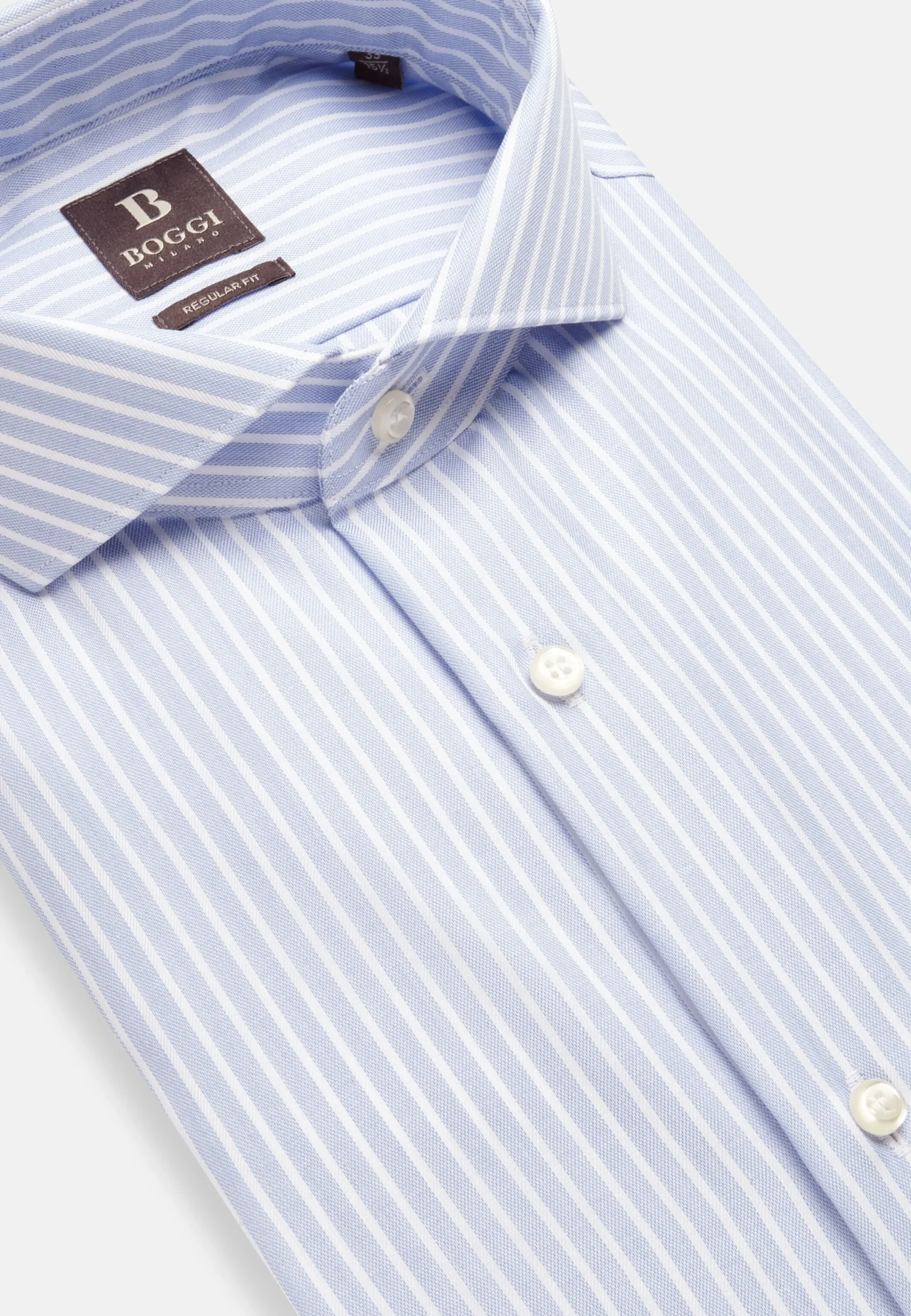 Chemises Habillées-Boggi Milano Chemise Rayée En Coton Dobby Regular Fit Bleu clair