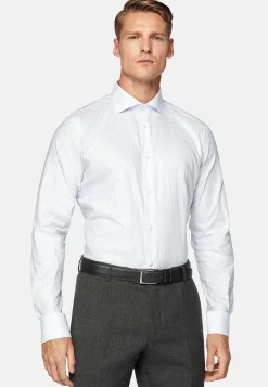 Chemises Habillées-Boggi Milano Chemise Rayée En Coton Dobby Regular Fit Bleu clair