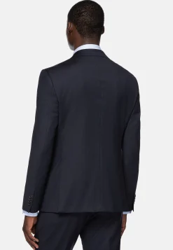 Costumes-Boggi Milano Costume À Micro Chevrons En Laine Extensible bleu marine