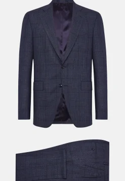 Costumes-Boggi Milano Costume Prince-De-Galles En Pure Laine Bleu