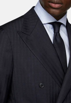 Costumes-Boggi Milano Costume Croisé À Chevrons En Pure Laine bleu marine