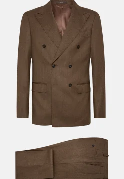 Costumes-Boggi Milano Costume Croisé À Chevrons En Pure Laine Marron