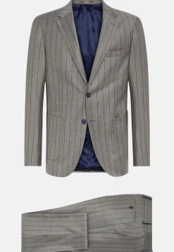 Costumes-Boggi Milano Costume Gris Tourterelle À Fines Rayures En Pure Laine Taupe