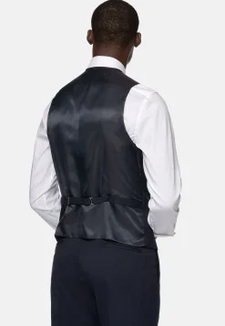 Gilets De Costume-Boggi Milano Gilet En Sergé De Laine Extensible bleu marine