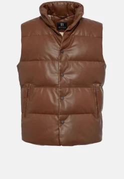 Blousons-Boggi Milano Gilet En Cuir Véritable Rembourré En Plume Marron