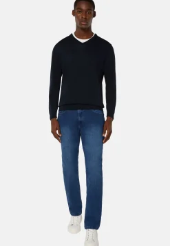 Jeans-Boggi Milano Jean En Denim Extensible Bleu À Délavage Moyen