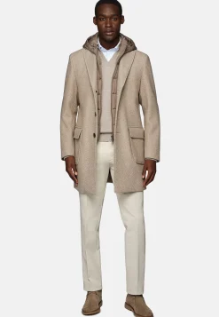 Manteaux-Boggi Milano Manteau Avec Capuche En Laine Mélangée Noisette