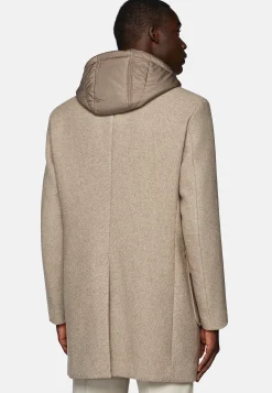 Manteaux-Boggi Milano Manteau Avec Capuche En Laine Mélangée Noisette
