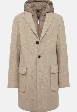 Manteaux-Boggi Milano Manteau Avec Capuche En Laine Mélangée Noisette