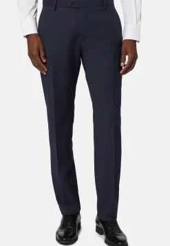 Pantalons-Boggi Milano Pantalon à Micromotif En Laine Extensible bleu marine