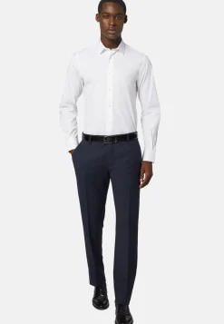 Pantalons-Boggi Milano Pantalon à Micromotif En Laine Extensible bleu marine